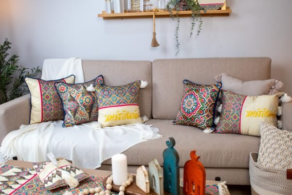 Ramadan Decorative Cushions with Festive Fanous Patterns – “زينة” Collection